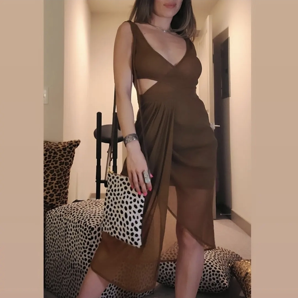 Chic Asymmetrical Brown Dress